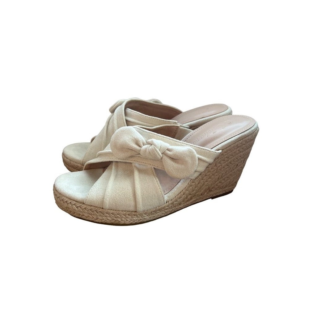 Fashare Espadrille Cream Slip On Wedge Sandals Heels Women's Size 8.5